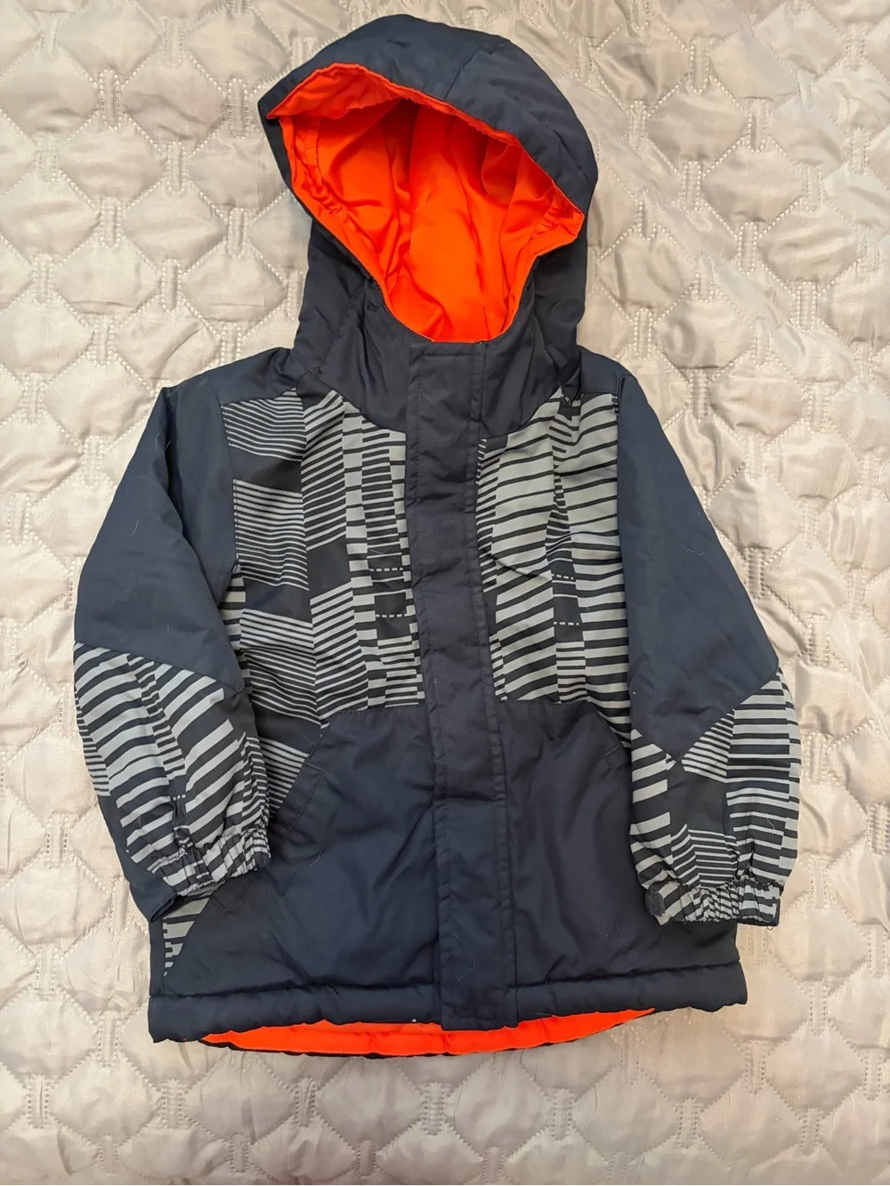 The Children's Place Navy Puffer Jacket with Bright Orange Lining